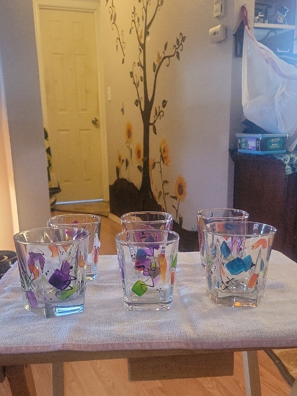 Libbey Colorful Hand-Painted Square Glasses Set